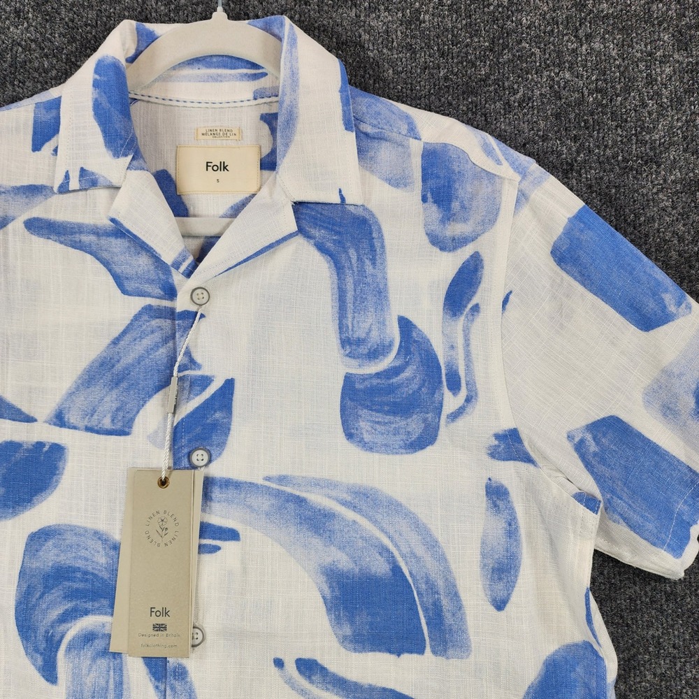 Folk Palls SS Shirt Mens Linen Resort Coastal Art To Wear Euro Camp Size S NWT